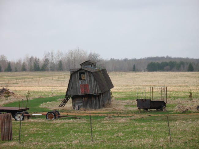  Rough old, small barn standing on the Eau Pleine   